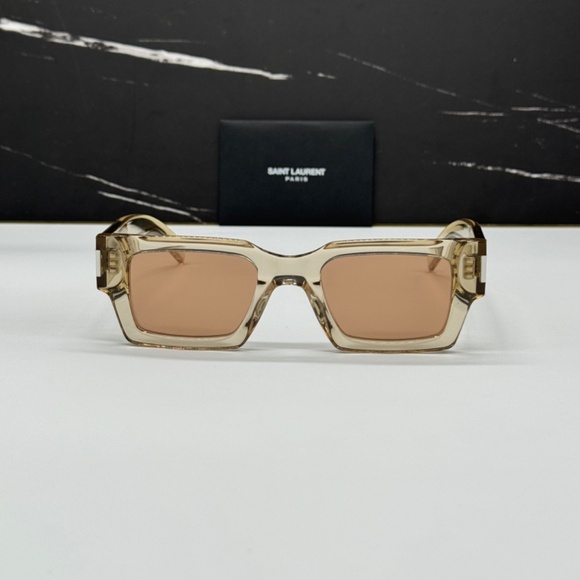 NEW SL 572 006 YELLOW BROWN SL572 006 SQUARE WOMEN SUNGLASSES SAINT LAURENT - Picture 1 of 11